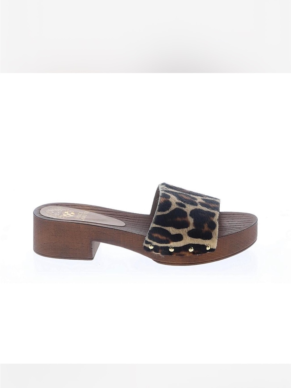 Vince Camuto Leopard Print Slide Sandal with Wood-Look Heel